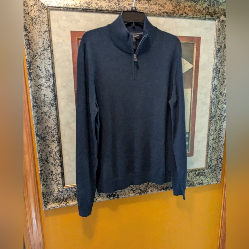 THE MEN'S STORE Bloomingdale's Navy Quarter-Zip Mock Neck Sweater